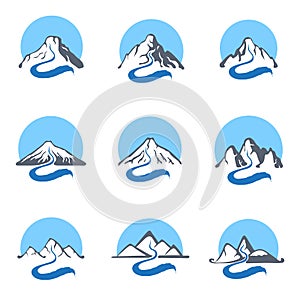 Mountain river logo set, vector icon illustration.