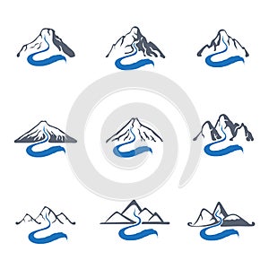 Mountain river logo set, vector icon illustration.