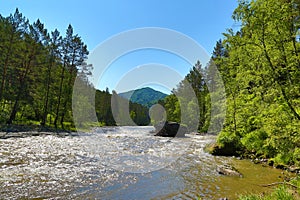 Mountain river Sema landscape in Altai