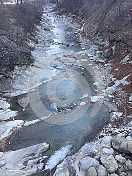 a mountain river with small waterfalls