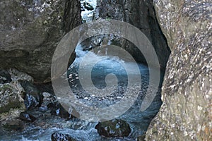 Mountain river stream. Serrai di sottoguda canyon, Veneto, Italy.