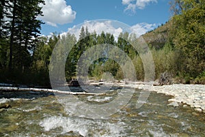 Mountain river with the thresholds