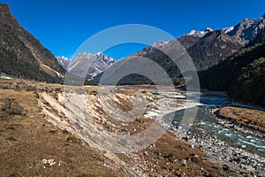 Mountain river valley Yumthang Sikkim India.