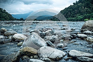 Mountain river in the vast North Caucasus mountains. the river the Shah. cloudy sky