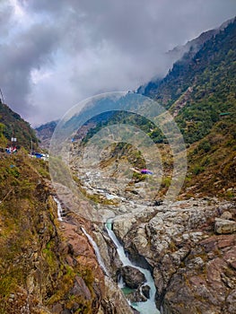 Mountain River view uttrakhand Himalayas way to kedarnath temple