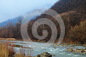 Mountain river water landscape. Wild river in mountains