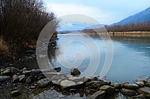 Mountain river water landscape. Wild river in mountains