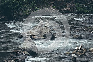 Mountain river water landscape. Wild river in mountains. Mountain wild river water view. Bali island.