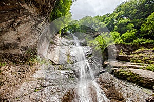 Mountain river waterfall close up