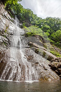 Mountain river waterfall close up