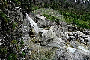 Mountain river and waterfall in High Tatras National Park