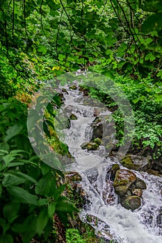 Mountain river with waterfalls. HDR.