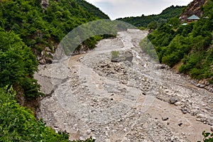 Mountain river on the way to the ancient center of handicraft production of copper utensils Lahich