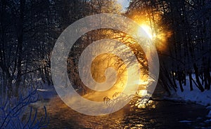 Mountain river in winter morming