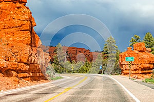 Mountain road through Canyon of red desert
