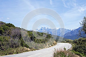 Mountain road on Capo Rosso Piana region of Corse. France