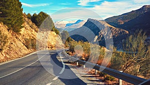 Mountain road leading to Sierra Nevada. Spain