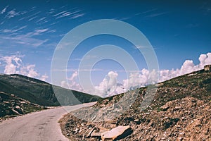 mountain road and rocks in Indian Himalayas,
