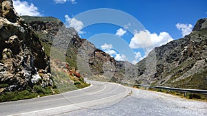 The mountain road runs through the Kourtaliotiko gorge in Crete