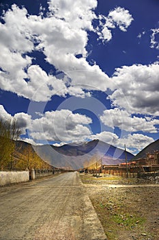 Mountain road sky snow