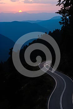 Mountain road at sunset