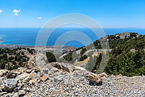 Mountain road to Chora Sfakion town at southern part of Crete island, Greece