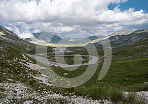 Mountain road to Gran Sasso National park, Abruzzo, Italy photo