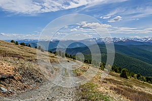 Mountain road valley sky forest