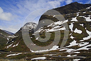 Mountain road, way to Dalsnibba viewpoint to Geiranger fjord,