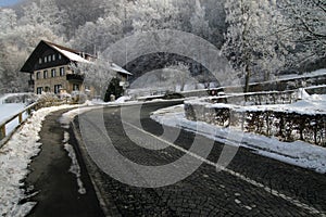 Mountain road in winter