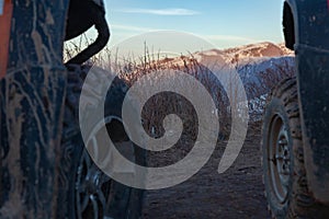 Mountain roads and off-road terrain. ATV Ride In The Mountains