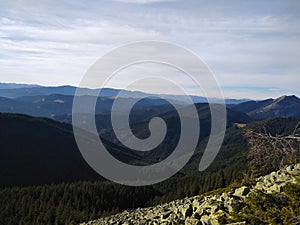 Mountain route to Mount Sinyak from Bukovel Gorgany, Ukrainian Carpathians.