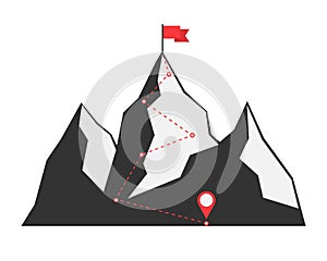 mountain route to the top infographic. Path to top of mountain. Business strategy to success. climbing route to goal. business and