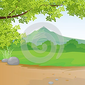 Mountain And Rural Scenery with Grass, Bush and Sky, Cloud And Rural Path.