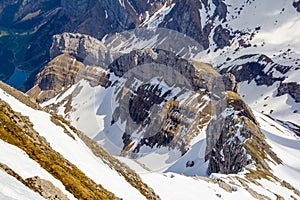 Mountain Saentis and Lisengrat peak with snow