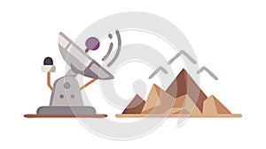 Mountain Satellite Dishes. Remote Communication Network, vector design Generative AI