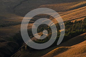 Mountain savannas exposed to the light of dusk