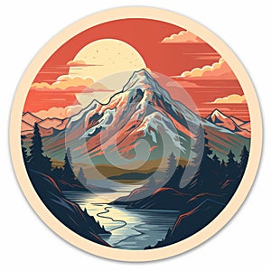 Mountain Scene Circle Decal Sticker - Dan Mumford Style