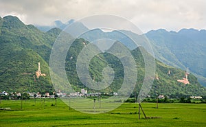 Mountain scene with rice fields in Hoa Binh, Vietnam