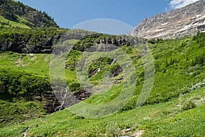 Mountain scenery along Going to the Sun Road in Glacier National Park Montana in summer photo