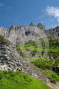Mountain scenery along Going to the Sun Road in Glacier National Park Montana in summer photo
