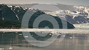 Mountain scenery with icy sea ocean. Hubbard Glacier nature in Alaska.