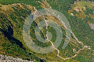 Mountain scenery of the Karkonosze Mountains from the top of Sniezka peak, Poland photo