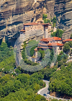 Mountain scenery with Meteora rocks and Monastery