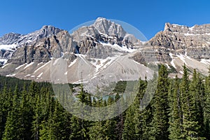 Mountain scenery near Bow Lake along the Icefields Parkway in Banff National Park Canada