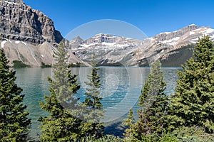 Mountain scenery near Bow Lake along the Icefields Parkway in Banff National Park Canada