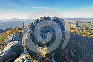 Mountain Schrammsteine in Saxon Switzerland in autumn