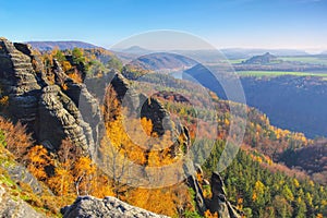 Mountain Schrammsteine in Saxon Switzerland in autumn