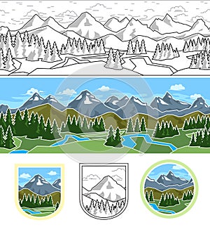 Mountain Seamless Landscape and Emblem