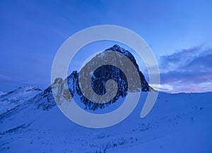 Mountain Segla, Senja islands, Norway. High mountains at the winter time. Winter landscape.